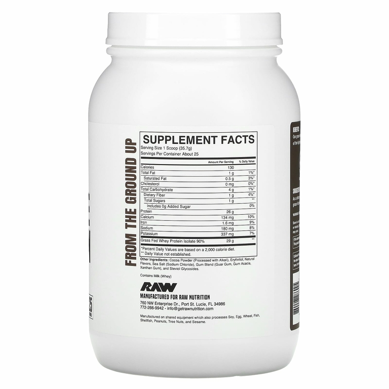 Raw Nutrition, сывороточный изолят сывороточного протеина от коров травяного откорма, со вкусом темного шоколада, 892,5 г (1,97 фунта)