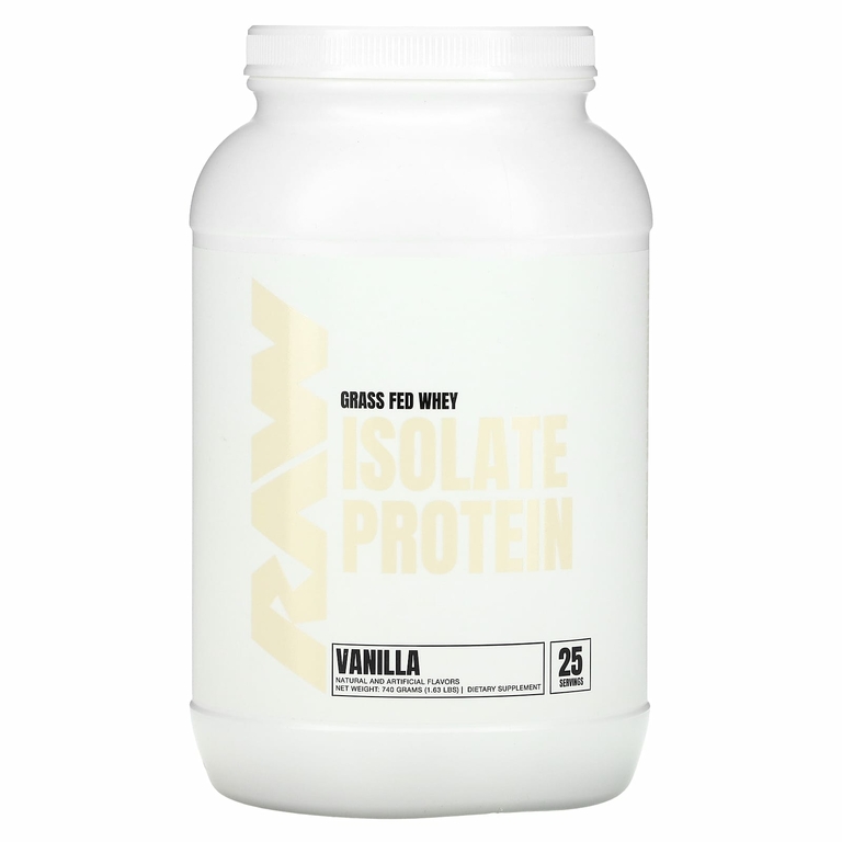 Raw Nutrition, изолят сывороточного протеина от коров травяного откорма, со вкусом ванили, 740 г (1,63 фунта)