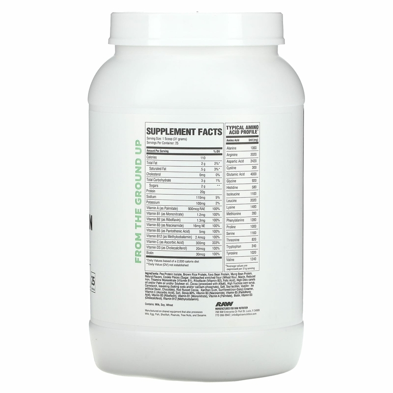 Raw Nutrition, веганский протеин, печенье и сливки, 775 г (1,7 фунта)