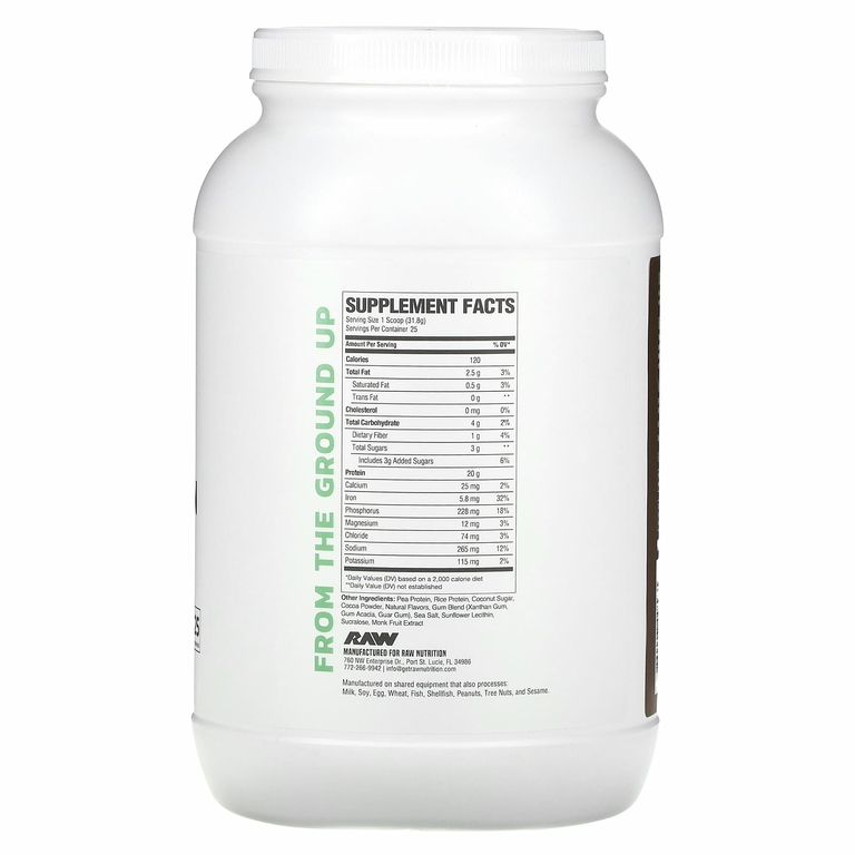 Raw Nutrition, веганский протеин, со вкусом шоколада, 795 г (1,75 фунта)