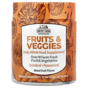 Country Farms, Fruits & Veggies, ежедневная цельнопищевая добавка, ассорти фруктов, 60 жевательных таблеток (Товар снят с продажи) 