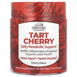 Country Farms, Tart Cherry, ежедневная поддержка метаболизма, вишня, 400 мг, 60 жевательных таблеток (200 мг в 1 жевательной мармеладке)