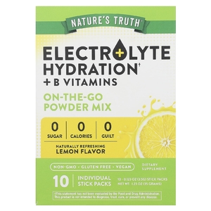 Nature's Truth, Electrolyte Hydration + B Vitamins, On-The-Go Powder Mix, Lemon, 10 Individual Stick Packs 0.123 oz (3.5 g) Each