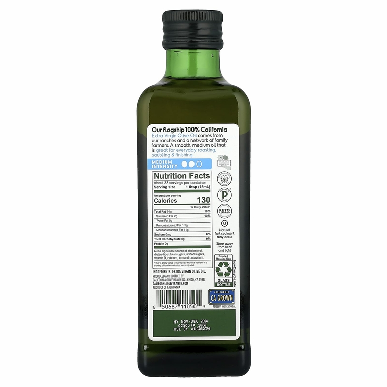 California Olive Ranch, 100% California, оливковое масло холодного отжима, 500 мл (16,9 жидк. Унции)