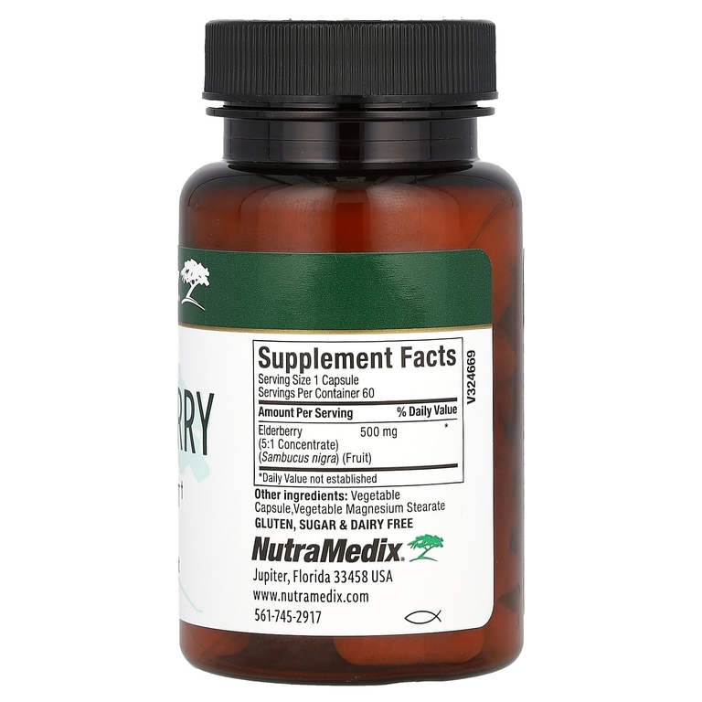 NutraMedix, Elderberry, поддержка иммунитета, 500 мг, 60 растительных капсул