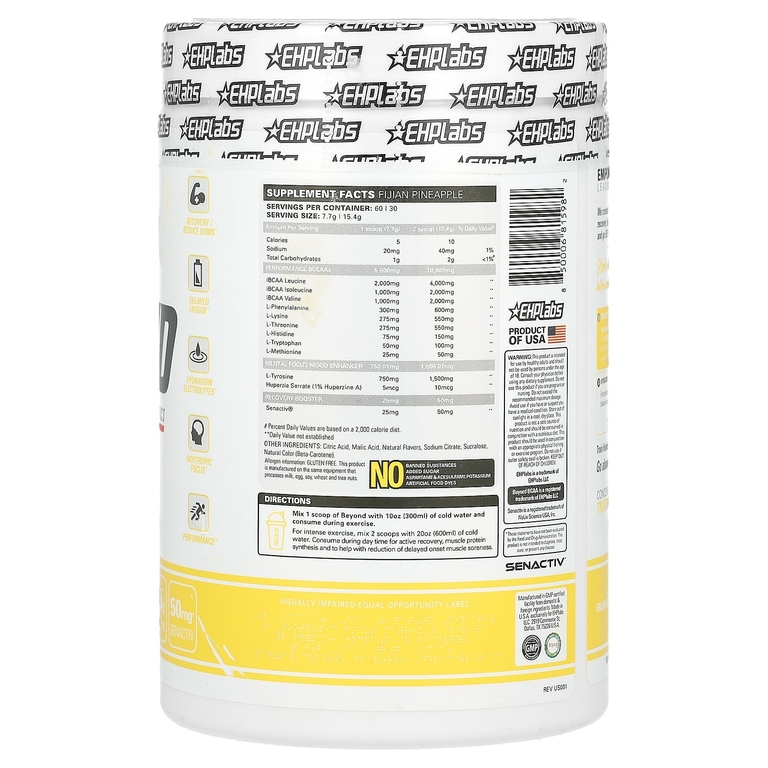 EHPlabs, Beyond, BCAA и EAA, со вкусом фиджийского ананаса, 462 г (16,3 унции)