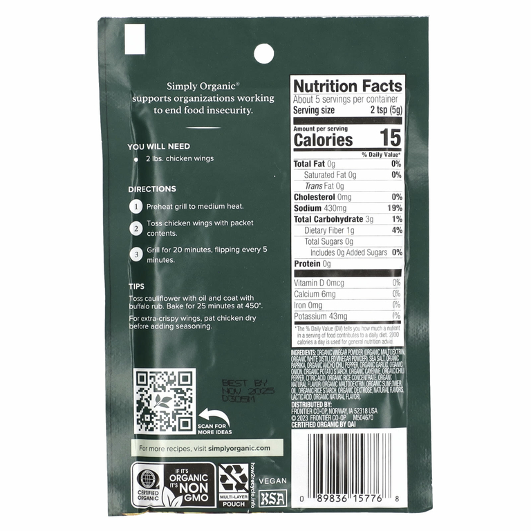 Simply Organic, Buffalo, сухая смесь для растирания, 3 пакетика по 27 г (0,95 унции)