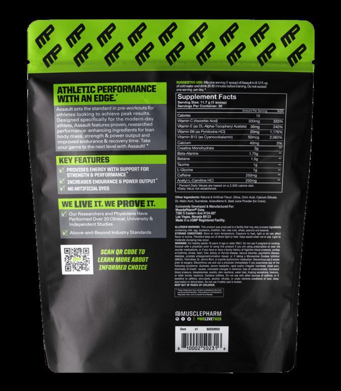 MusclePharm, Assault Energy + Strength, предтренировочный комплекс, хвача с дыней, 351 г (12,4 унции)