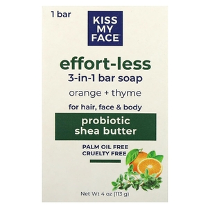 Kiss My Face, кусковое мыло 3 в 1, без усилий, апельсин и чабрец, 1 шт., 113 г (4 унции)