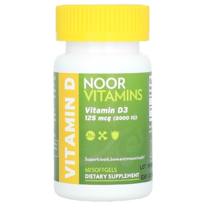 Noor Vitamins, витамин D3, 125 мкг (5000 МЕ), 60 мягких таблеток