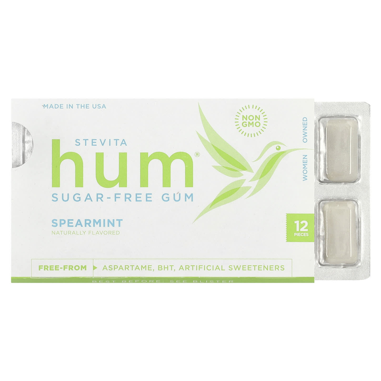Stevita, Hum®, жевательная резинка без сахара, мята, 12 шт.