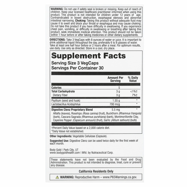 BodyGold, Digestive Clenz, пищеварительная добавка, 90 растительных капсул