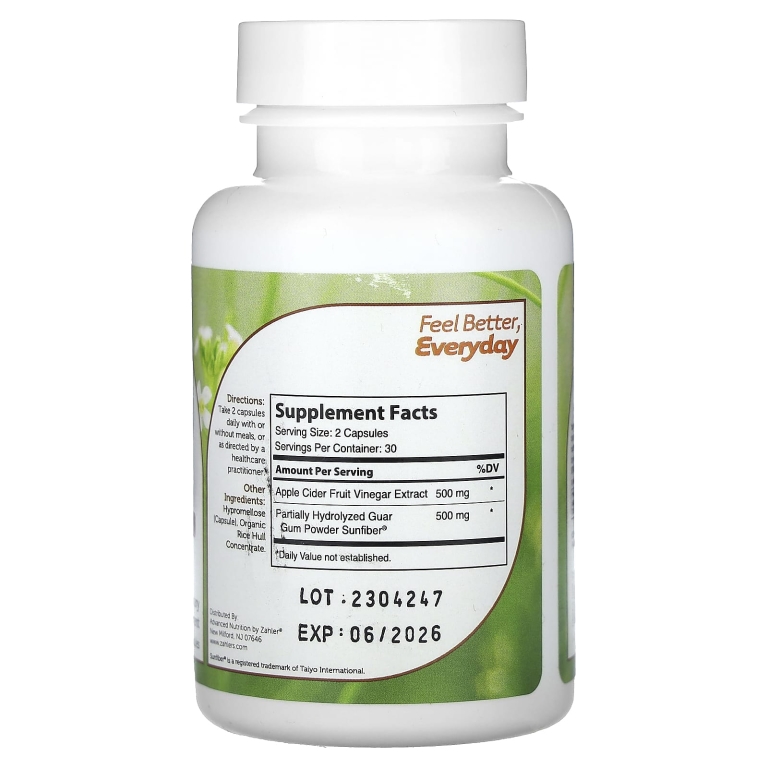 Zahler, яблочный уксус + Sunfiber, 60 капсул