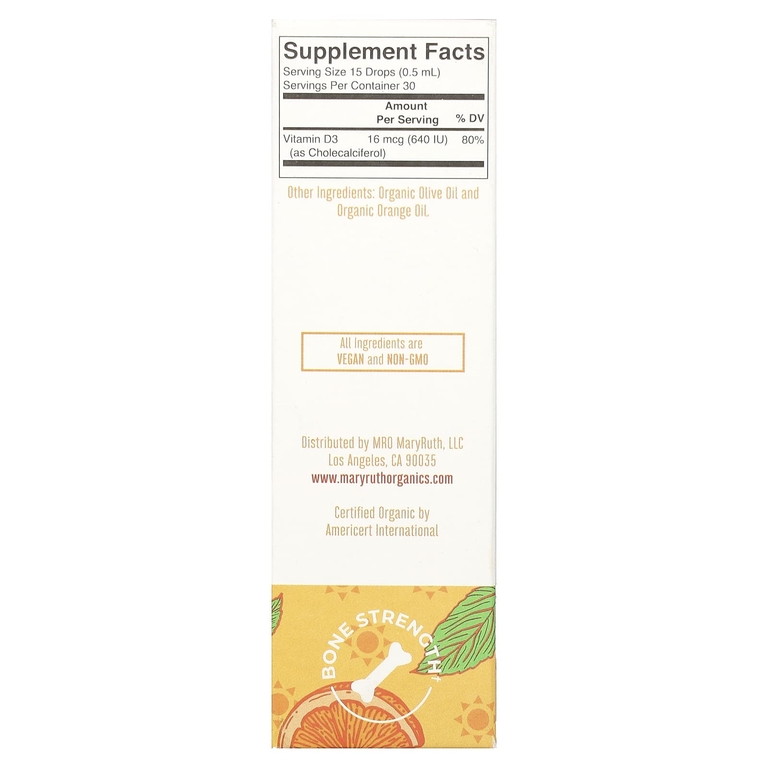 MaryRuth's, Organic Kids Vitamin D3, жидкие капли, для детей от 4 до 13 лет, со вкусом апельсина, 640 МЕ, 15 мл (0,5 жидк. Унции)