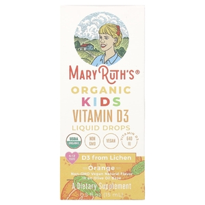 MaryRuth's, Organic Kids Vitamin D3, жидкие капли, для детей от 4 до 13 лет, со вкусом апельсина, 640 МЕ, 15 мл (0,5 жидк. Унции)