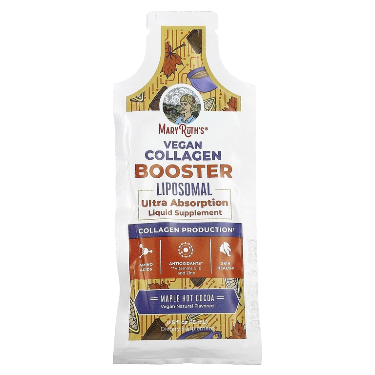 MaryRuth's, Vegan Collagen Booster, липосомальный стимулятор выработки коллагена, с кленовым сиропом и горячим какао, 14 пакетиков по 15 мл (0,5 жидк. унции)