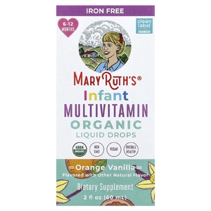 MaryRuth's, органические мультивитамины в жидкой форме для младенцев, без железа, для детей 6–12 месяцев, со вкусом апельсина и ванили, 60 мл (2 жидк. унции)