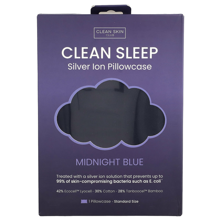Clean Skin Club, Clean Sleep, наволочка с ионами серебра, темно-синий, 1 шт.