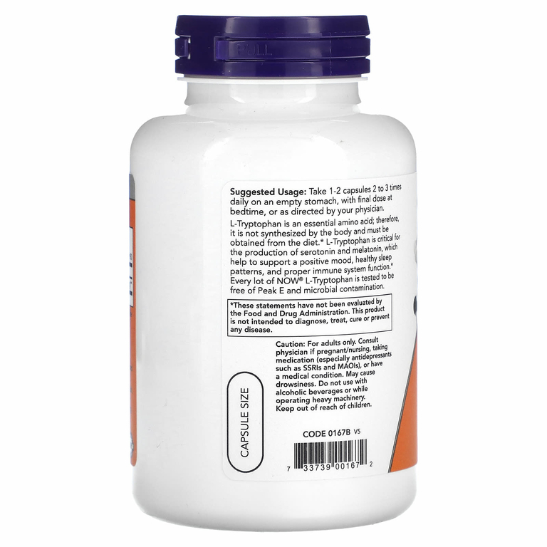 NOW Foods, L-триптофан, 500 мг, 120 растительных капсул