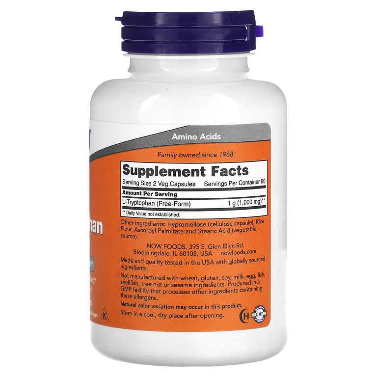 NOW Foods, L-триптофан, 500 мг, 120 растительных капсул