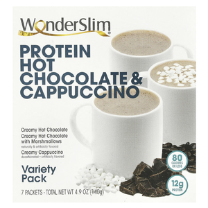 WonderSlim, протеин для горячего шоколада и капучино, набор разных вкусов, 7 пакетиков (Товар снят с продажи) 