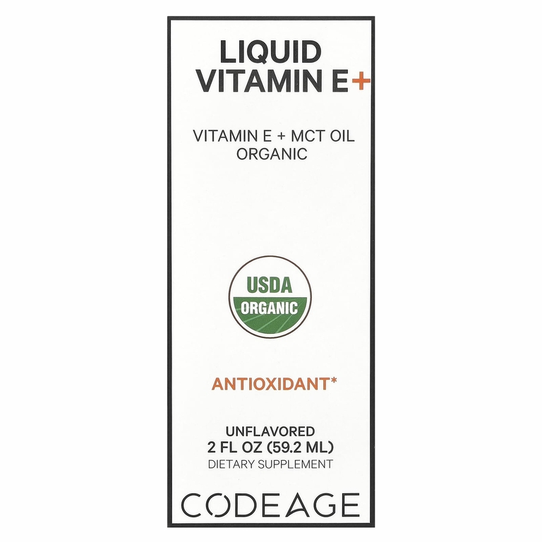 Codeage, жидкий витамин E+, без добавок, 59,2 мл (2 жидк. унции)