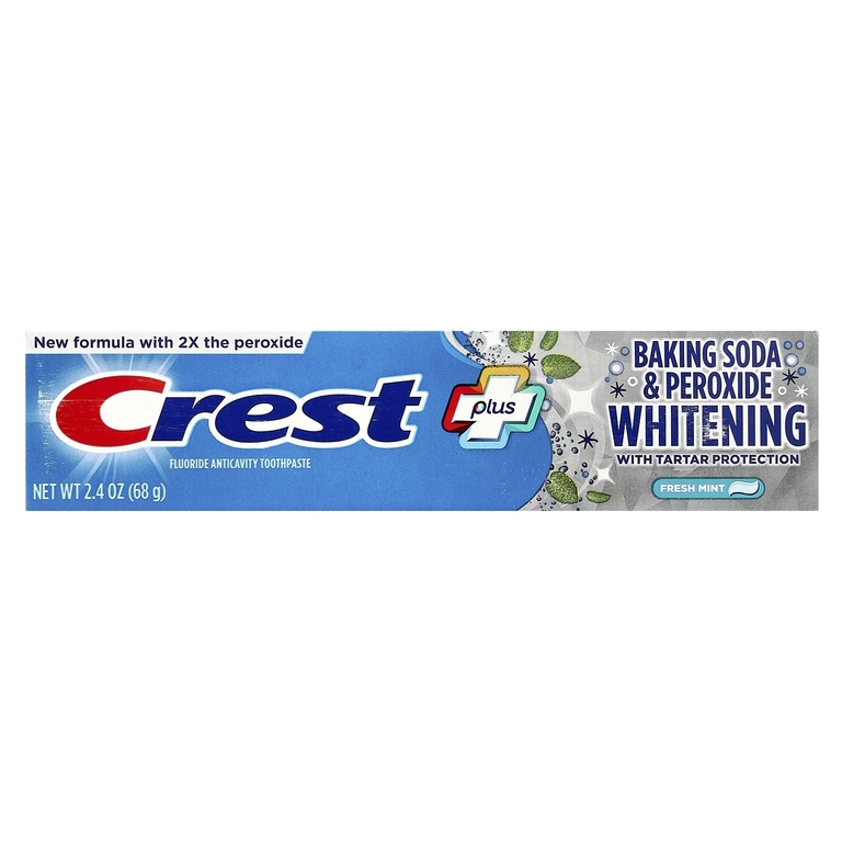 Crest, Plus, пищевая сода и отбеливающая зубная паста с перекисью водорода, свежая мята, 68 г (2,4 унции)