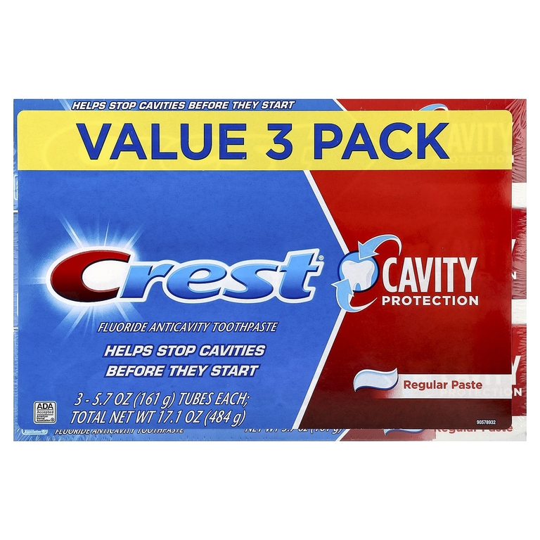 Crest, Защита от кариеса, зубная паста против кариеса с фтором, обычная паста, 3 тюбика по 161 г (5,7 унции)
