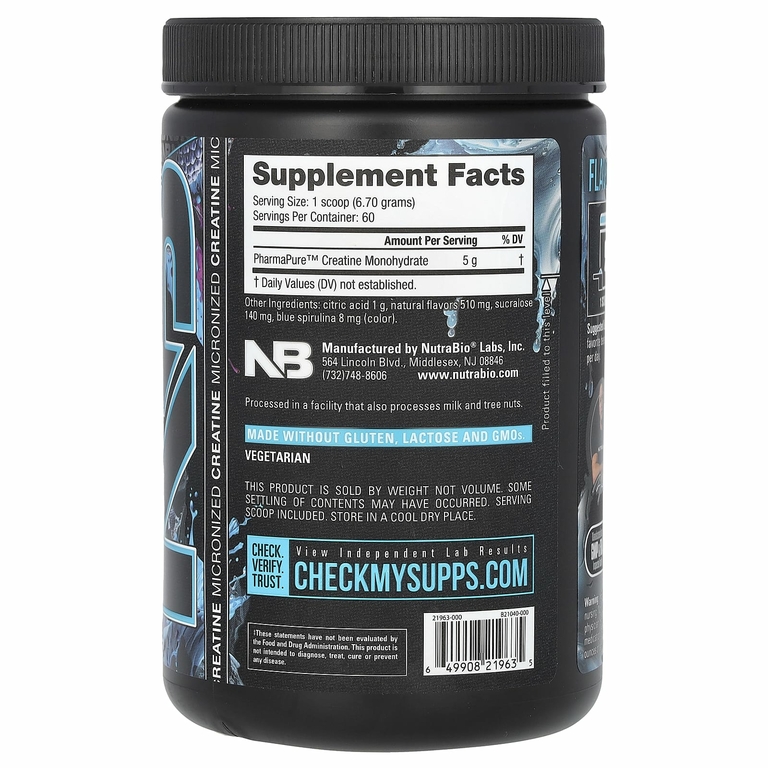 NutraBio, Micronized Creatine Burst, Arctic Blast с голубой малиной, 399 г (0,88 фунта)