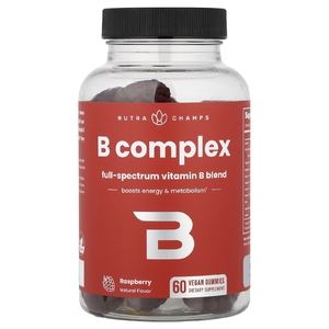 NutraChamps, Жевательные таблетки с комплексом группы B со вкусом малины, 60 веганских жевательных таблеток