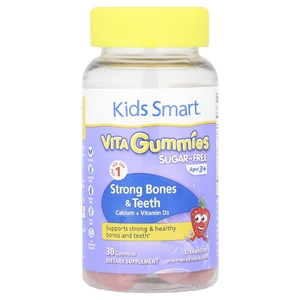 Kids Smart, Kids Smart®, Vita Gummies, для укрепления здоровья костей и зубов, кальций и витамин D3, для детей от 3 лет, клубника, 30 жевательных таблеток