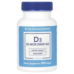 The Vitamin Shoppe, Витамин D3, 25 мкг (1000 МЕ), 200 мягких таблеток (Товар снят с продажи) 