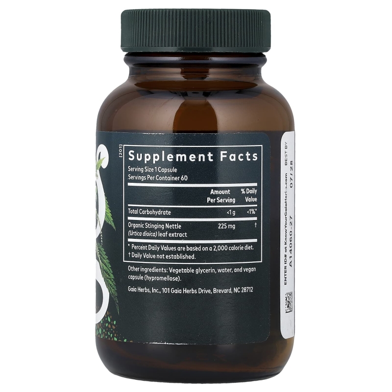 Gaia Herbs, листья крапивы, 60 капсул с жидким содержимым (225 мг в 1 капсуле)
