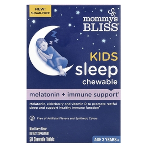 Mommy's Bliss, детские жевательные таблетки для сна, мелатонин и поддержка иммунитета, от 3 лет, ягодное ассорти, 50 жевательных таблеток (Товар снят с продажи) 