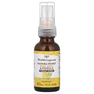 Wedderspoon, Спрей для горла с медом и прополисом Manuka, лимонный имбирь, MGO 400+, 30 мл (1 жидк. унц.)