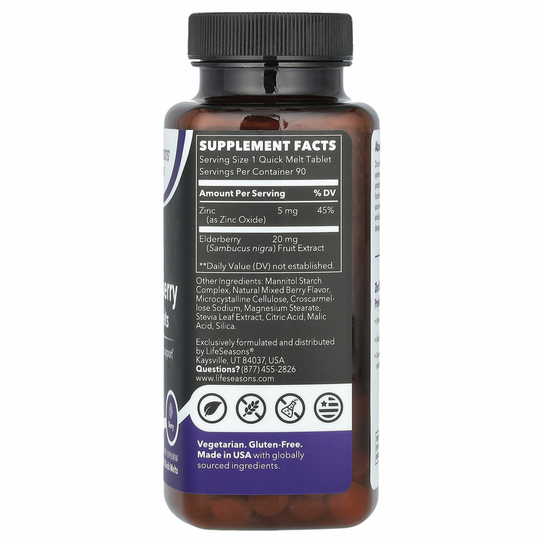LifeSeasons, Zinc Elderberry Quick Melts, со вкусом ягод, 90 (Товар снят с продажи) 