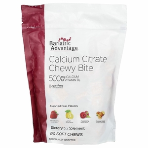 Bariatric Advantage, Chewy Bite, цитрат кальция, без сахара, фруктовое ассорти, 90 жевательных таблеток