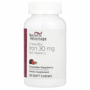 Bariatric Advantage, Chewy Bite Iron с витамином C, шоколадная малина, 30 жевательных таблеток (Товар снят с продажи) 