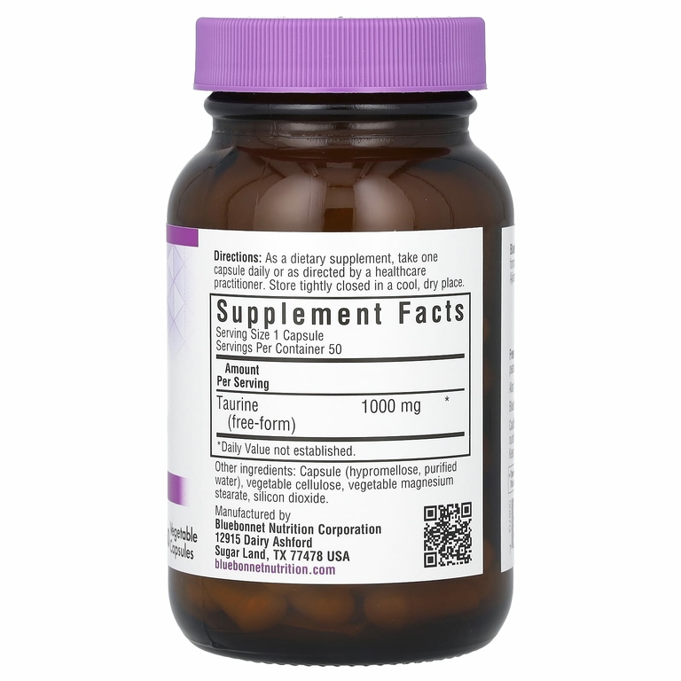 Bluebonnet Nutrition, таурин, 1000 мг, 50 растительных капсул