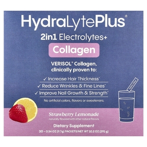 Hydralyte, VERISOL®, коллаген, со вкусом клубничного лимонада, 30 пакетиков по 9,7 г (0,34 унции)