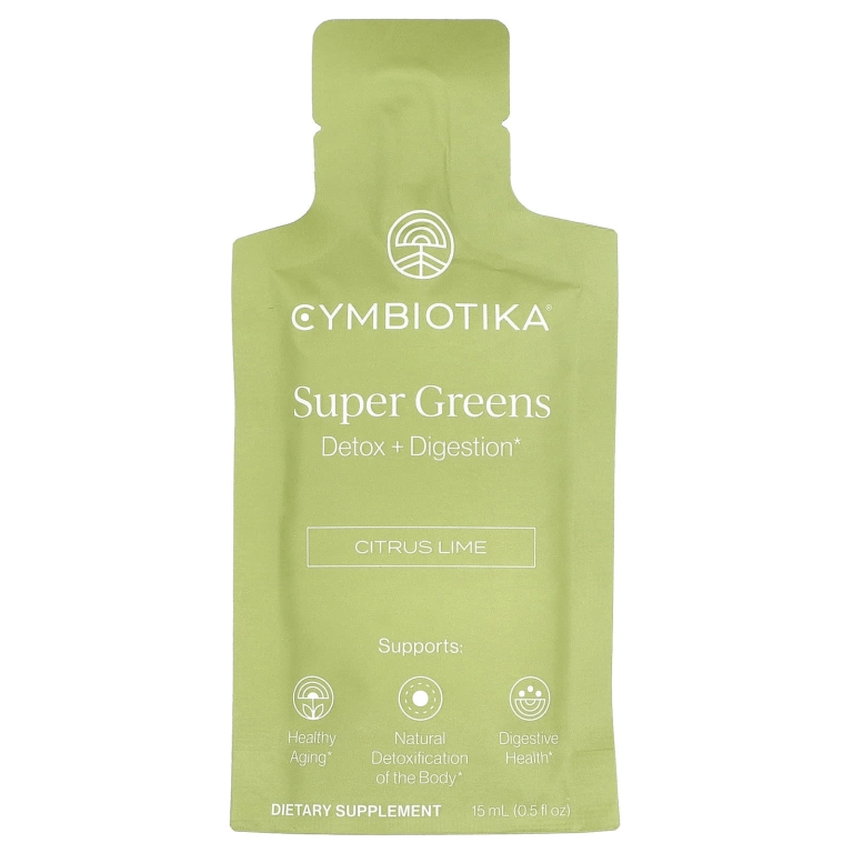 Cymbiotika, Super Greens, цитрусовый лайм, 30 пакетиков с жидкостью, 15 мл (0,5 жидк. унции) в каждом