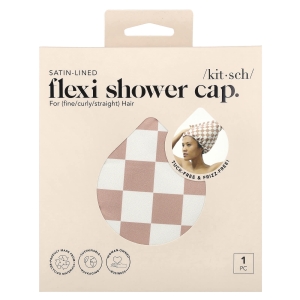 Kitsch, Шапочка для душа Flexi на сатиновой подкладке, в терракотовую клетку, 1 шт. (Товар снят с продажи) 