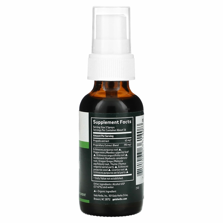 Gaia Herbs, Смесь из эхинацеи и желтокорня с прополисом, спрей для горла, 30 мл