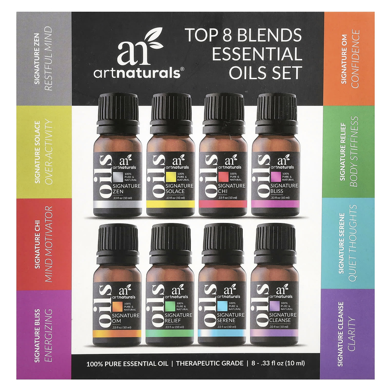 artnaturals, Набор эфирных масел, 8 лучших смесей, 8 флаконов по 10 мл (0,33 жидк. унц.)
