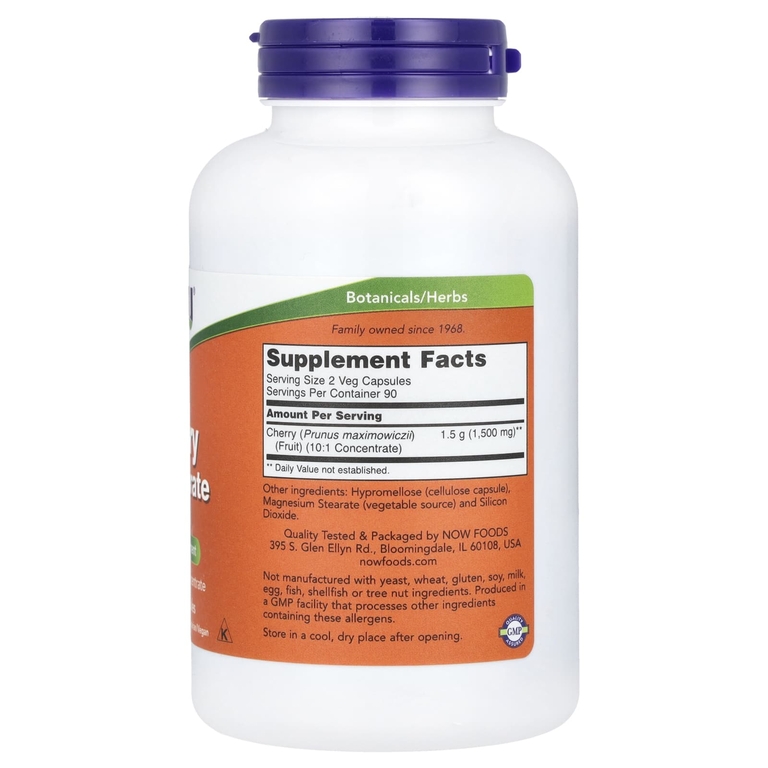 NOW Foods, концентрат вишни, 1500 мг, 180 растительных капсул (750 мг в 1 капсуле) (Товар снят с продажи) 