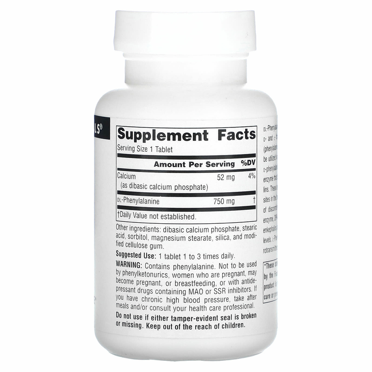 Source Naturals, DLPA (DL-фенилаланин), 750 мг, 60 таблеток