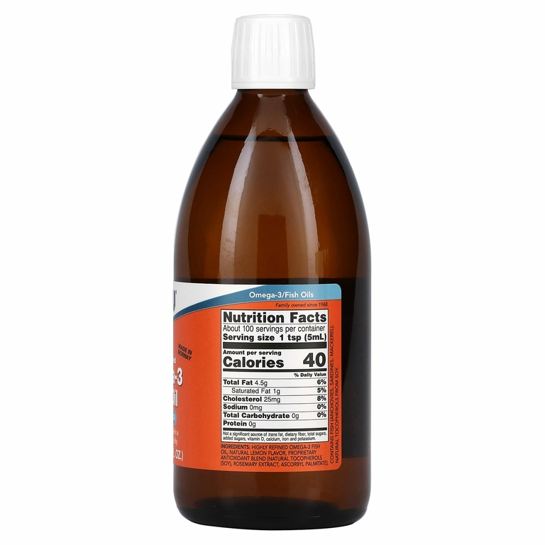 NOW Foods, рыбий жир с омега-3, лимонный вкус, 500 мл (16,9 жидк. унции)