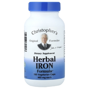 Christopher's Original Formulas, смесь трав, богатых растительным железом, 100 вегетарианских капсул