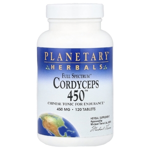 Planetary Herbals, кордицепс 450 полного спектра, 450 мг, 120 таблеток (225 мг в 1 таблетке)