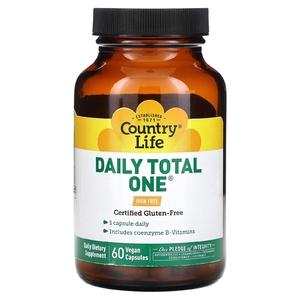 Country Life, Daily Total One, мультивитаминный комплекс, без железа, 60 веганских капсул